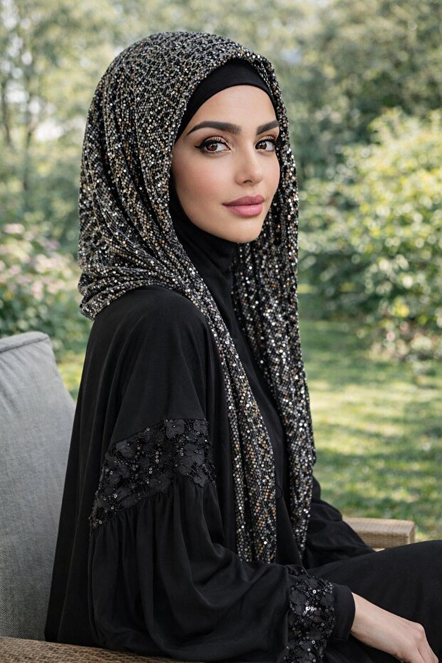 Anthracite Sequined Evening Dress Headpiece