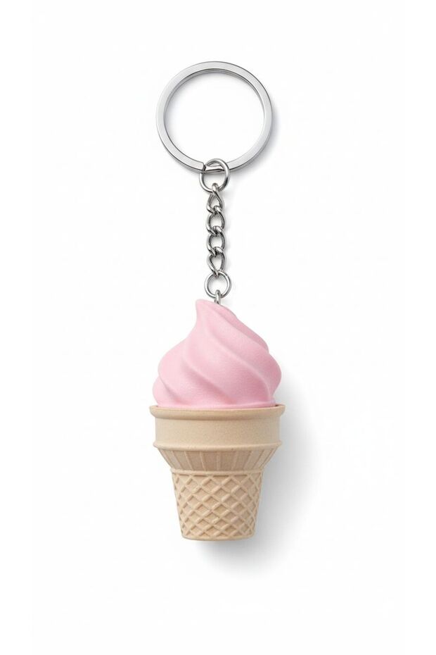 Cone Ice Cream Figured Clicker Keychain Pink
