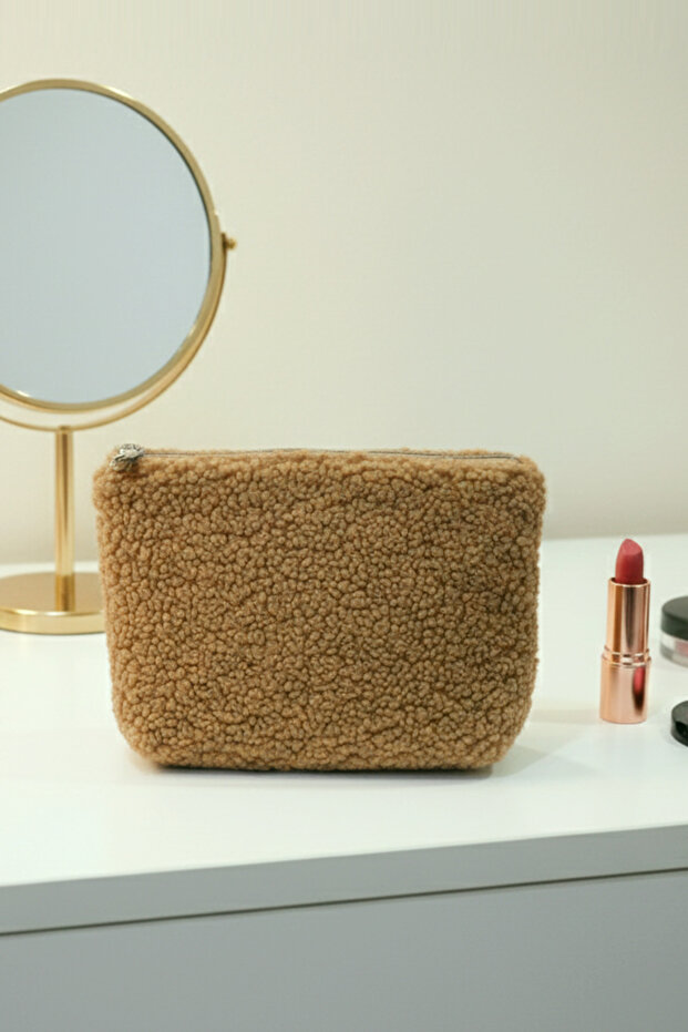 Teddy Fabric Makeup Bag – Zippered, Bellows-Style Cosmetic Care Organizer, Multi-Purpose Bag