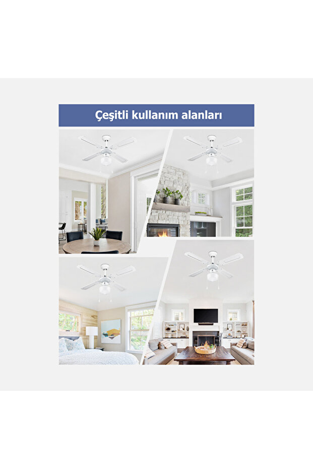 Vantilatörlü Avize Tavan Tipi Vantilatör Pervane Avize Pervaneli Lambalı Tavanda Ahşap Vanti - 3