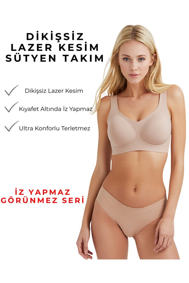 Non-Marking Invisible D Stitch-Free Laser Bra with Removable Pads and Laser Panties Set