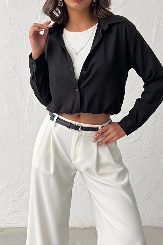 Women's black 3-piece set: bodysuit, necklace, and shirt