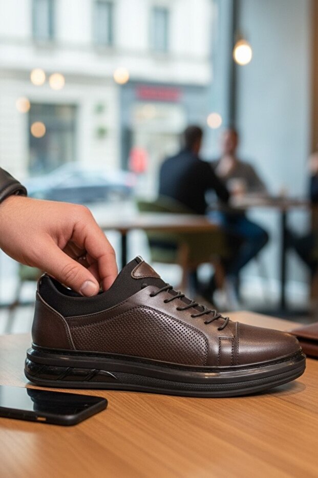 Enoch Genuine Leather Laser Cut Elastic Casual Men's Sneaker Comfort Sole