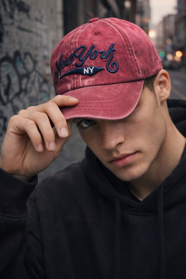 New York Embroidered Burgundy Vintage Baseball Cap - 100% Cotton Unisex