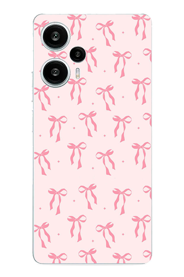 Poco F5 Compatible Soft Pink Bow Patterned Printed Silicone Case - 1