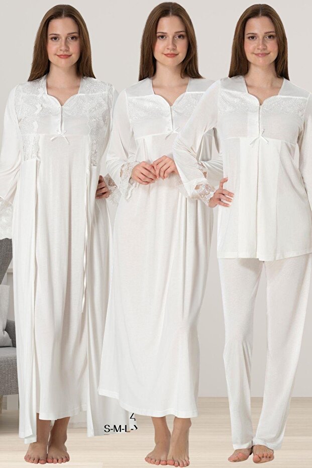Maternity Pajamas and Nightgown Set, Complete 4-Piece Set