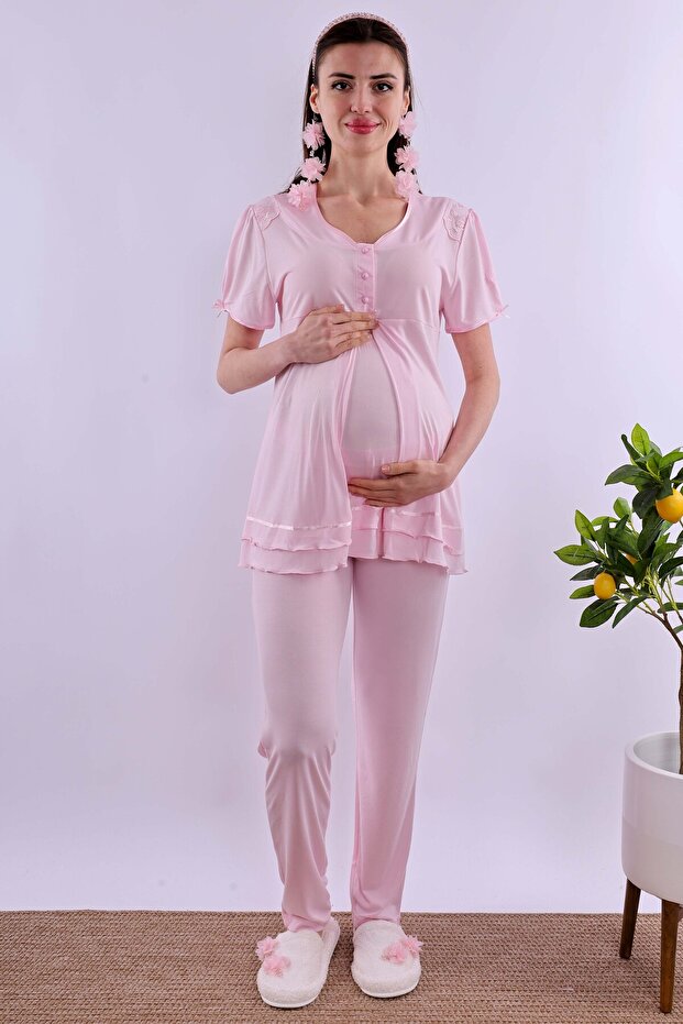 Effortt Pink Maternity Pajama Set