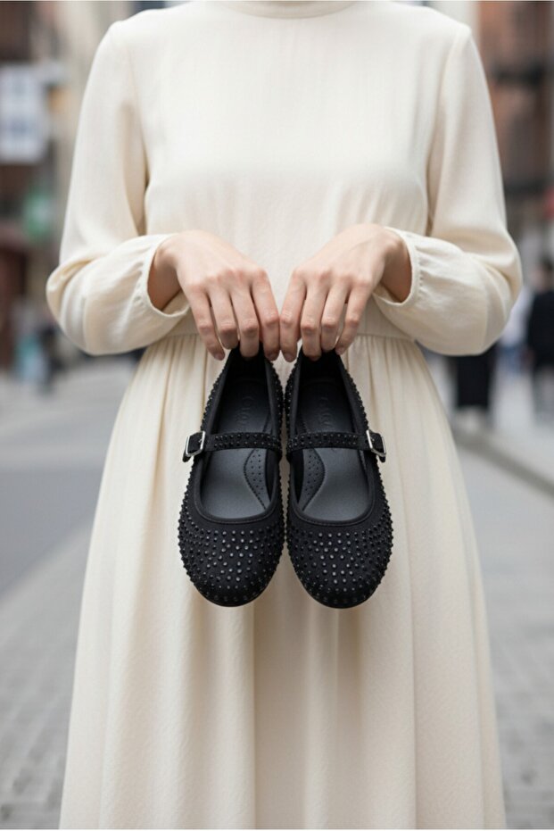 Springs Babet Black Stone Legendary Mary Jane Model Thin Heel Comfortable Fit