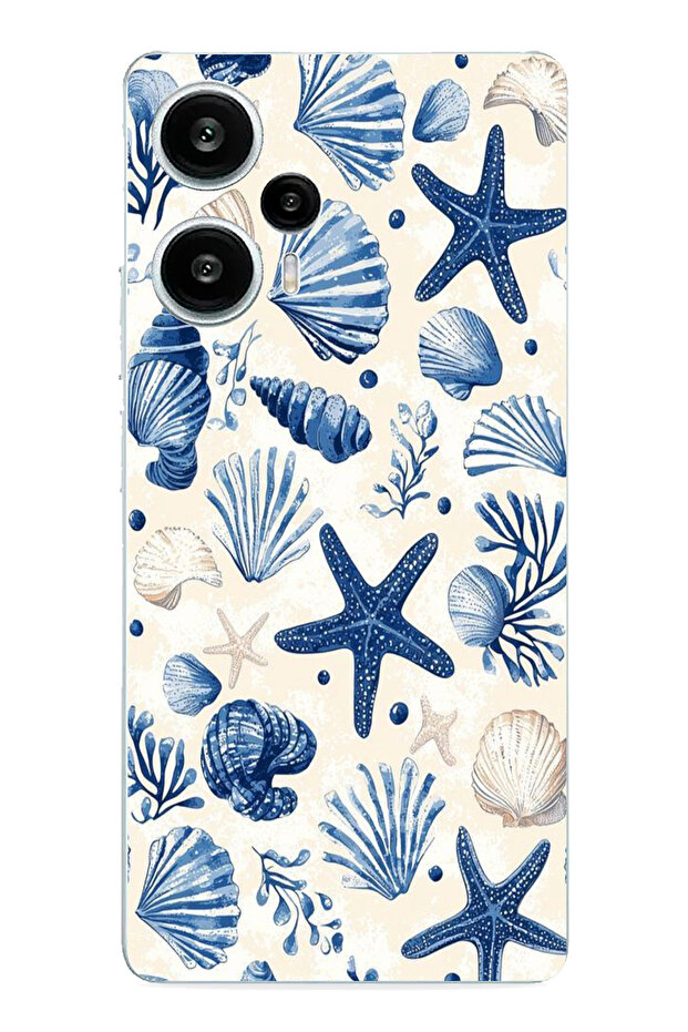 حافظة سيليكون مطبوع متوافقة مع POCO F5 بنمط صدفة البحر الزرقاء ونجمة - 1