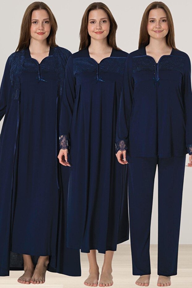 Maternity Pajamas and Nightgown Set, Complete 4-Piece Set