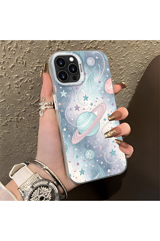 Camera Protected Slim Hard Case with Space Pattern Compatible with iPhone 16 Pro - 2