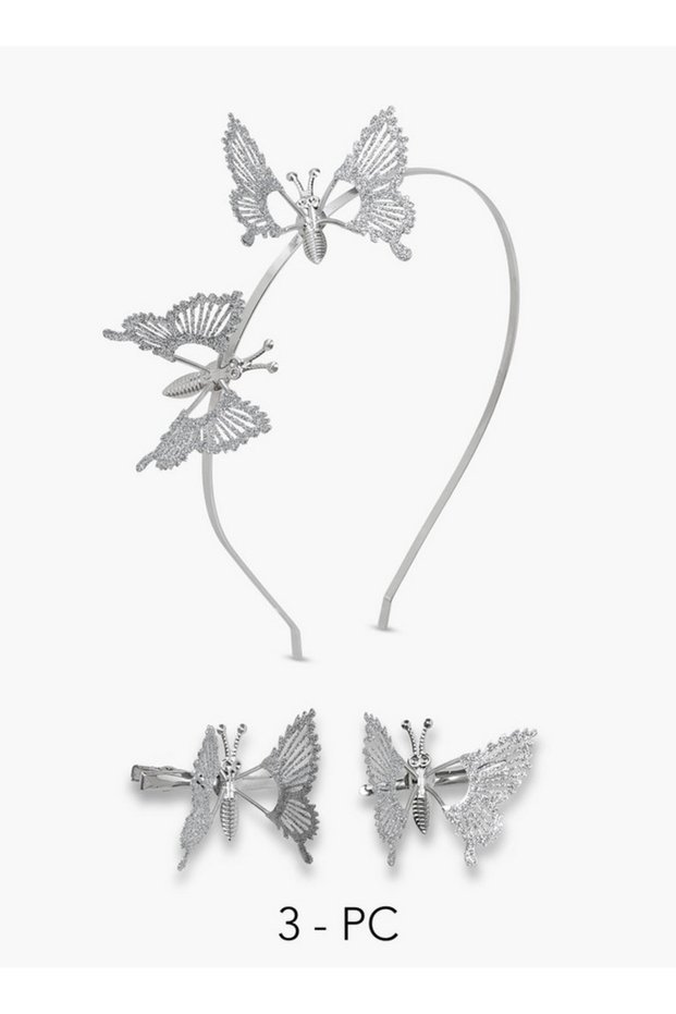 Pack of 3 Hairband and Hair Clip with Butterfly Embellishment
