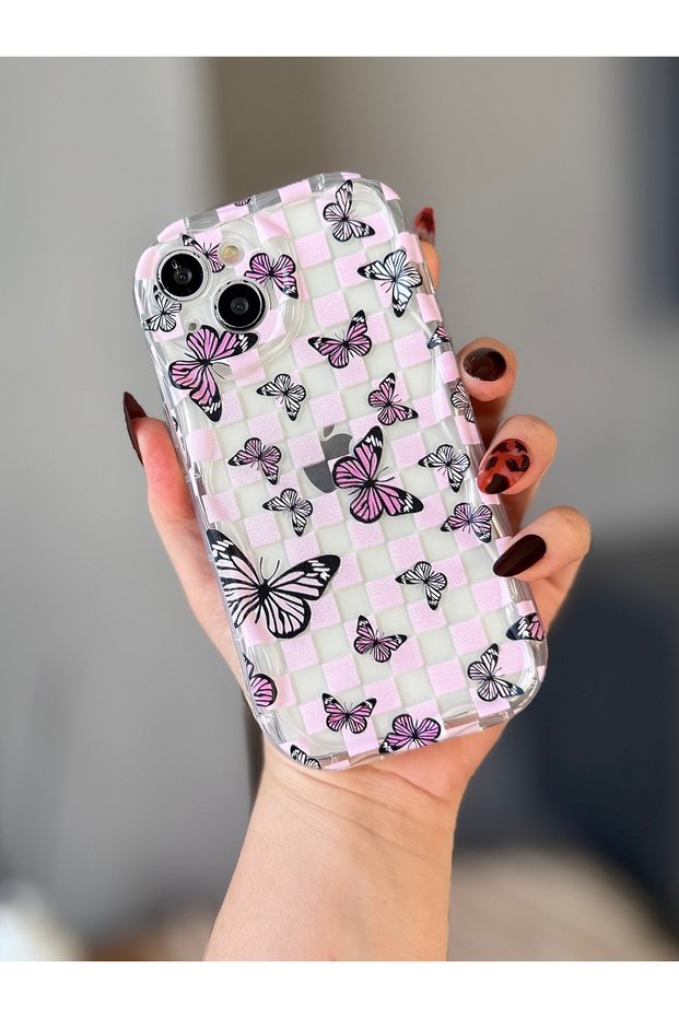 iPhone 13 Butterfly Patterned Wavy Shockproof Transparent Case