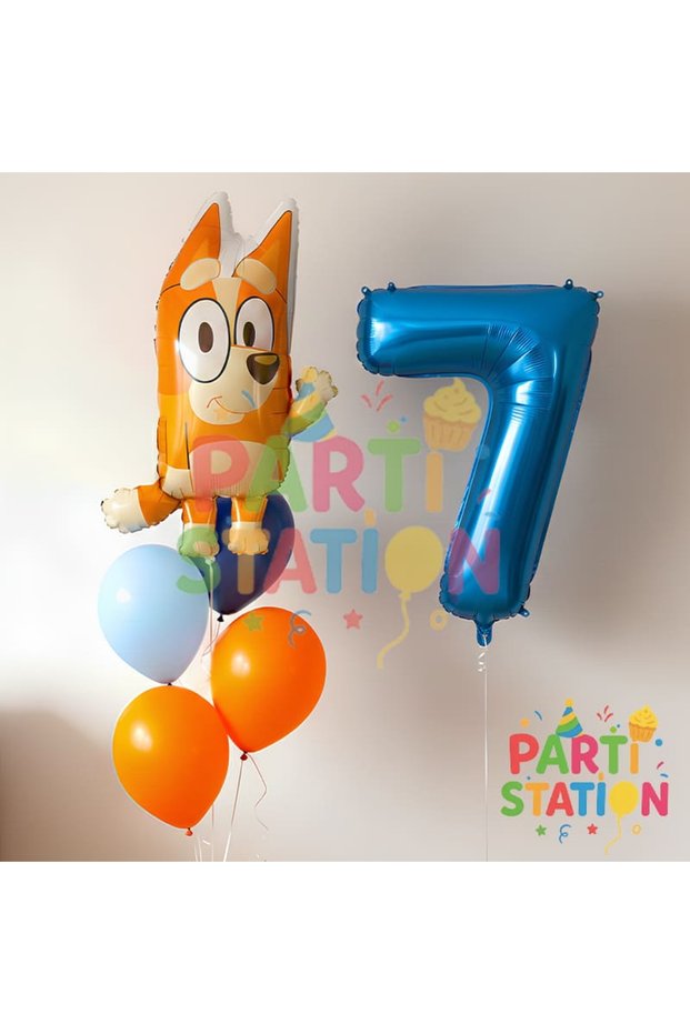 Bluey Chilli Themed 7 Year Old Foil Balloon Set – Birthday Party Decoration with Number Balloons