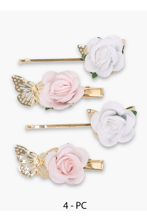 Pack of 4 Hair Clip and Hairpin with Floral Butterfly Accent