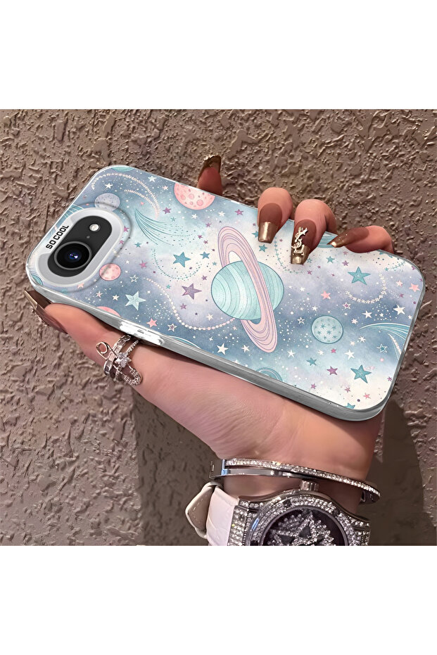 Camera Protected Slim Hard Case with Space Pattern Compatible with iPhone 16E - 1