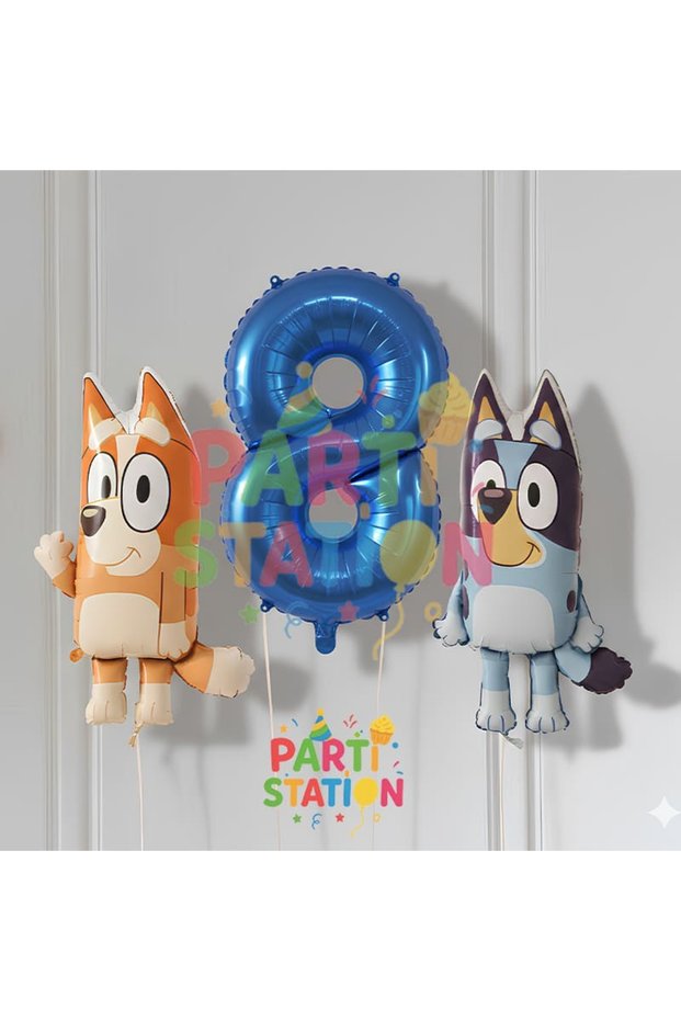 Bluey and Chilli Concept 8-Year-Old Foil Balloon Set – Birthday Party Decoration with Number Balloons