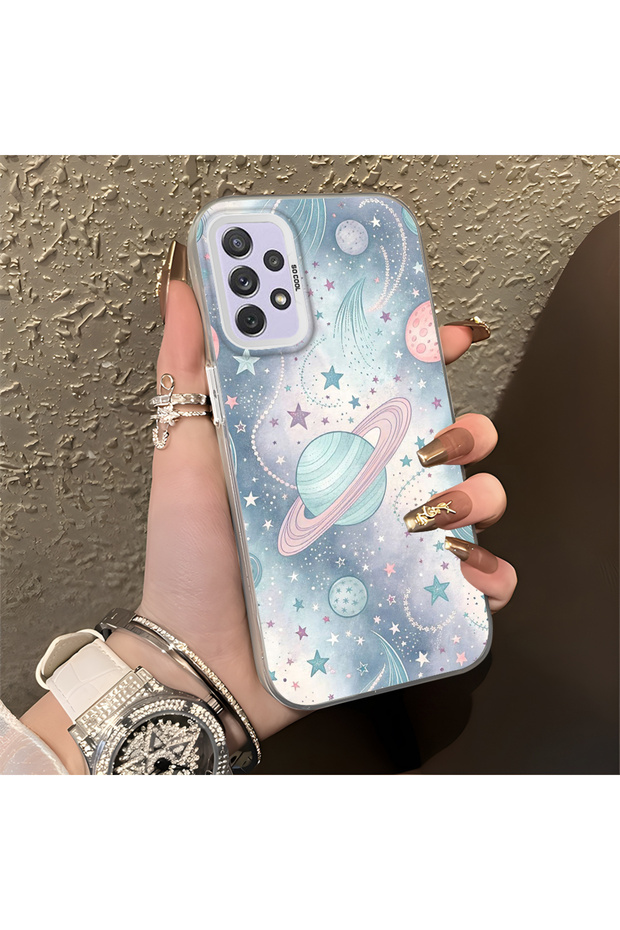 حافظة صلبة رفيعة بنمط فضائي مع حماية للكاميرا متوافقة مع هاتف سامسونج جالاكسي A72 - 2