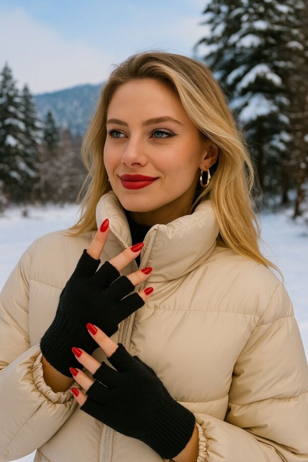 Fingerless Black Knitwear Gloves