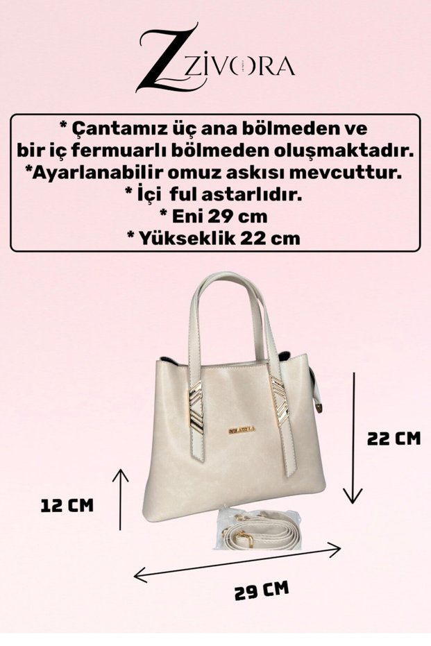 Beige Women's Hand and Shoulder Bag with Gold Detail and Adjustable Strap, Stylish Bag