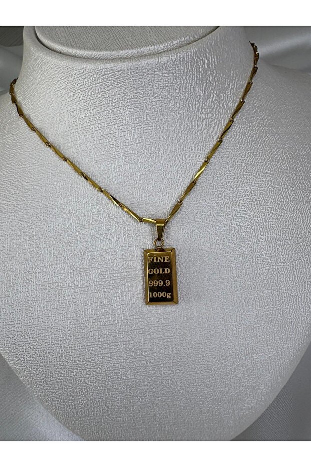 Külçe Altın Çelik Kolye - 3