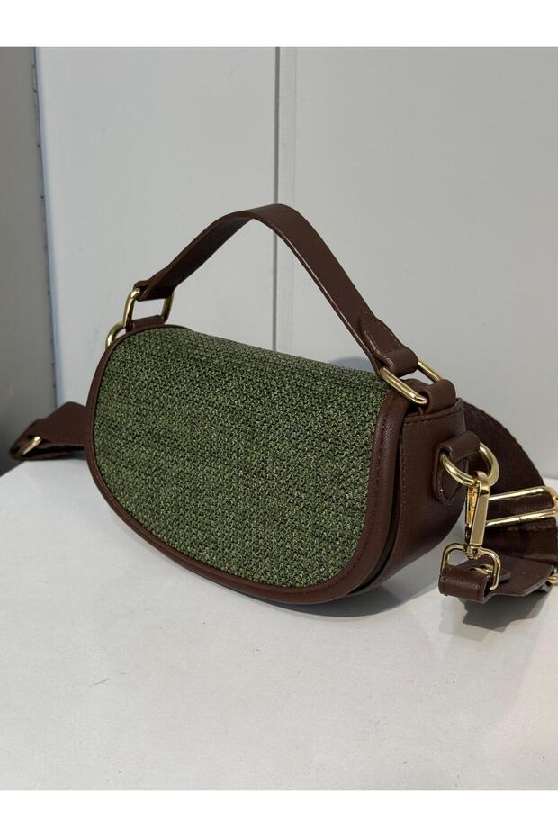 Brown Straw Women's Half Moon Model Hand and Shoulder Bag
