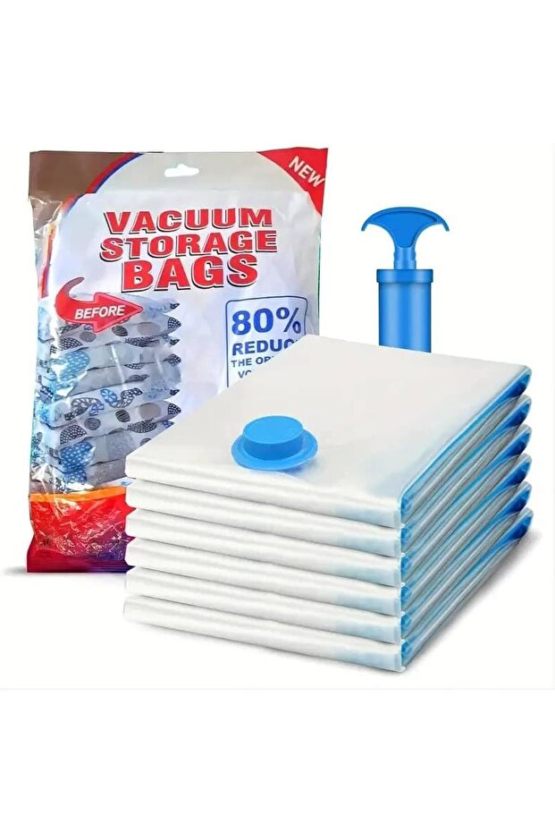 5 Pack Vacuum Storage Bags Space Saver with Pump for Clothes Comforters 3 Size Set