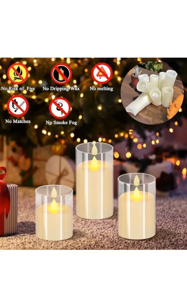 LED CANDLES Flameless Pillar Candles – Set of 3 Battery-Operated Flickering Candles