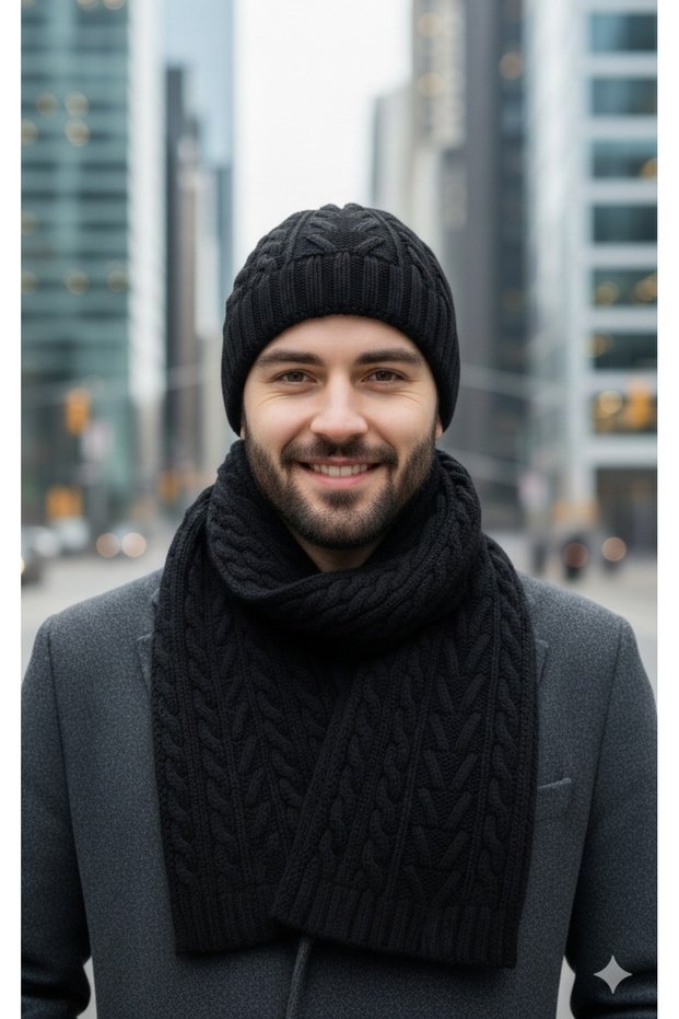 Valentine's Day Gift Men's Wool Winter Knitted Beanie Scarf Double Set