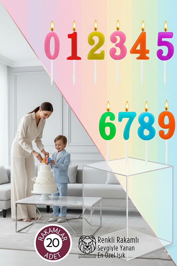 Colorful Numbered Birthday Cake Candle Set - 20 Pieces Premium Design Candles 722766