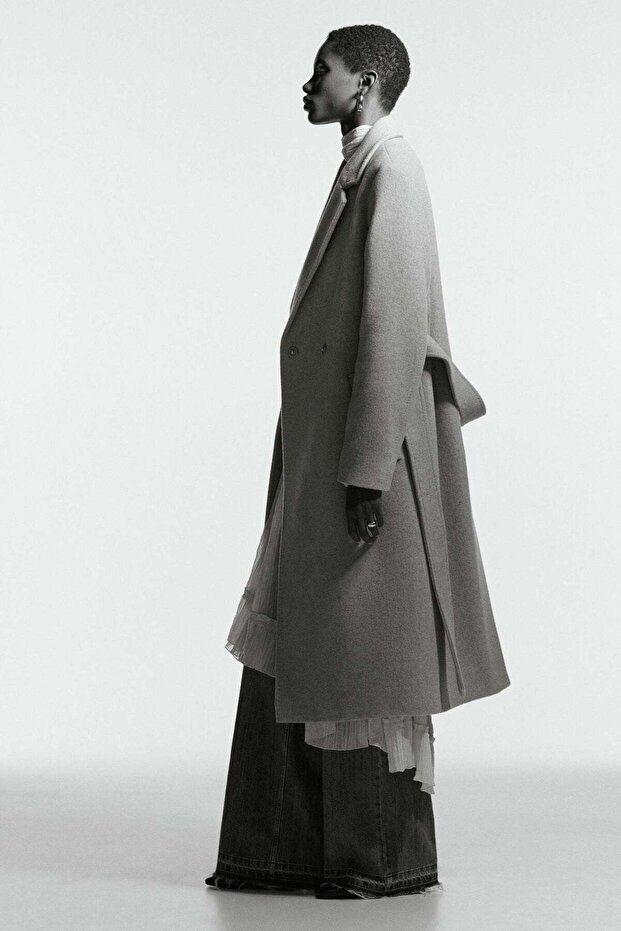 Wool-blend tie-belt coat
