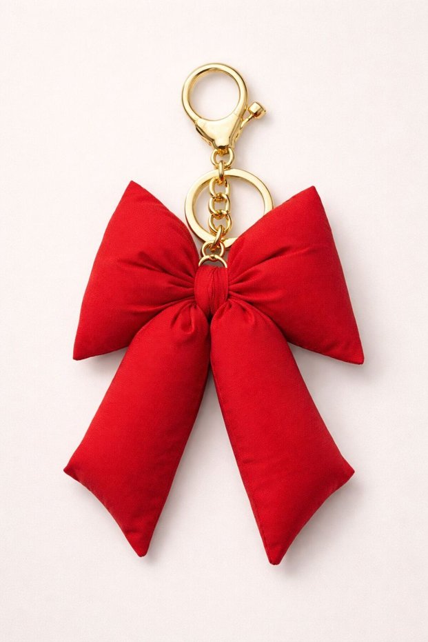 Colorful Bow Keychain Bag Ornament (with Gold Metal Clip)-Red