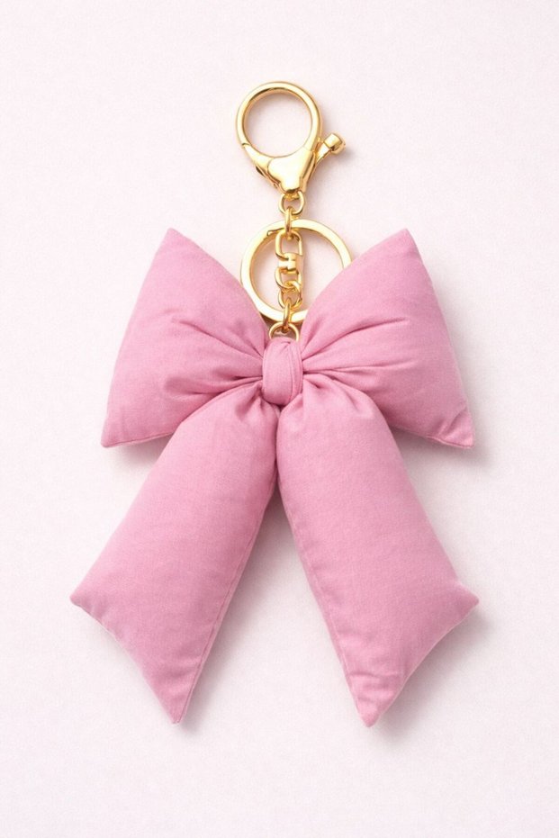 Colorful Bow Keychain Bag Ornament (with Gold Metal Clip)-Pink