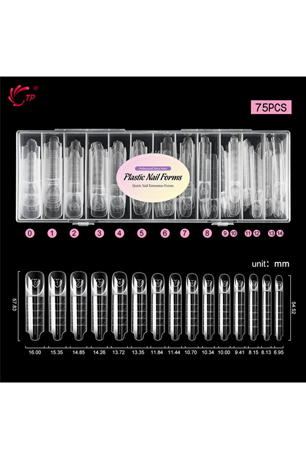TI50B-75PCS-Box TP Space French Dual Forms 15 Sizes Clear Reusable Nail Extension Molds Smart French