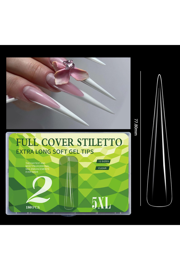 02FullCover Stiletto 5XL Soft Gel Tips Press On Nails Acrylic Half/Full Cover Fake Nails 180pcs Stil