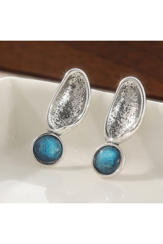 Blue T439 Bohemian Style Inlaid Round Blue Synthetic Zirconia Pendant Earrings Women's Fashion Exqui