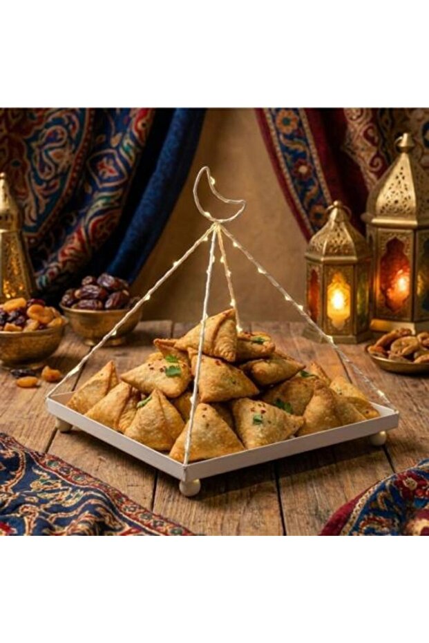 صينية تقديم مضيئة على شكل هلال رمضان - للسمبوسة والحلويات