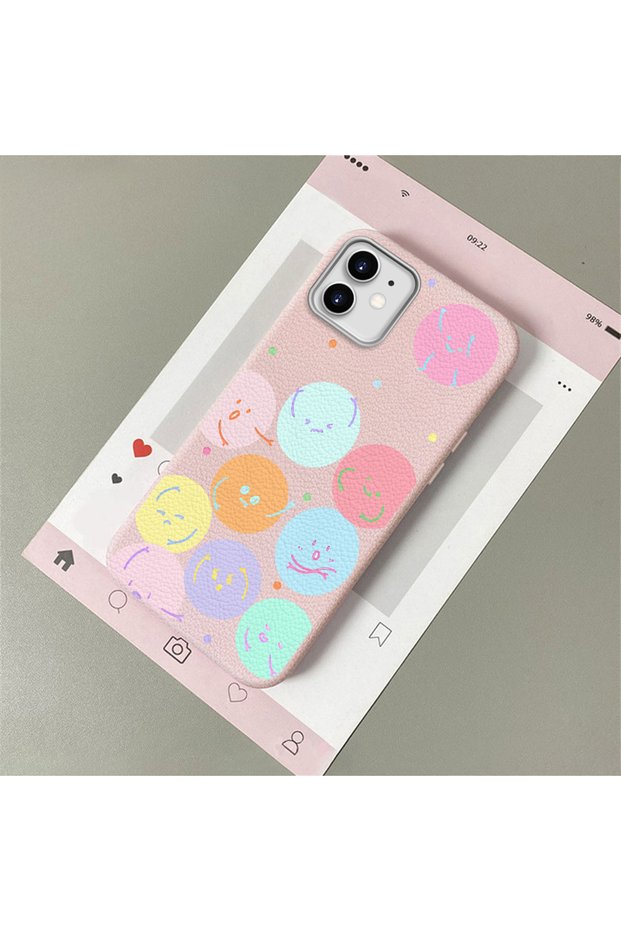 Compatible with iPhone 12/12 Pro, Funny Smiley Face Pattern Leather Texture Silicone Phone Case.