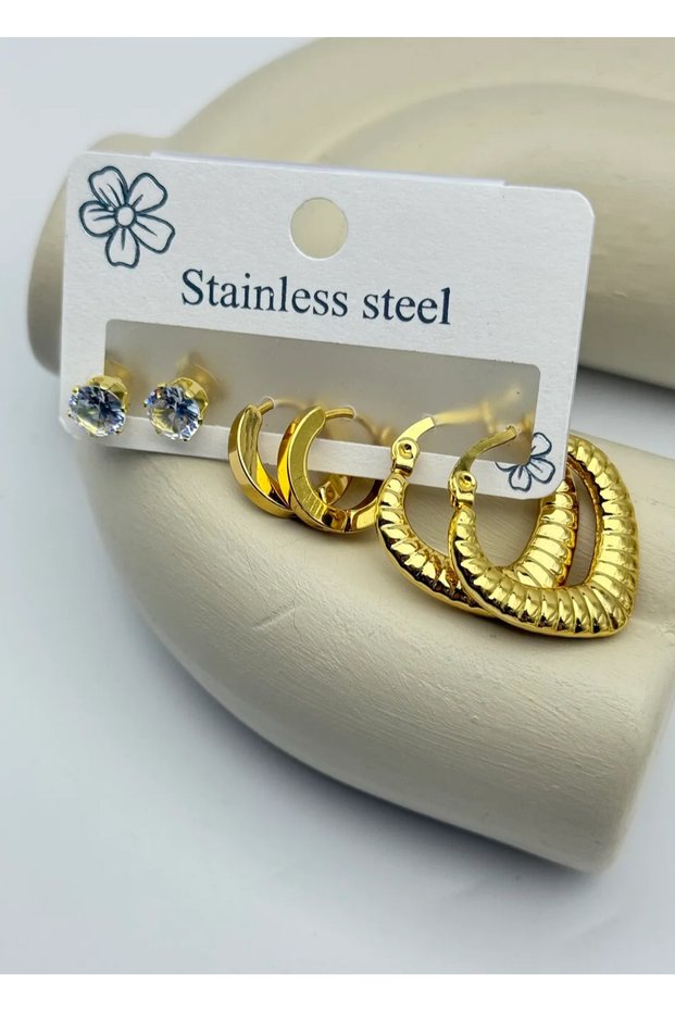 Steel Gold 6-Piece Stone Hoop Earrings - 25-Clk87