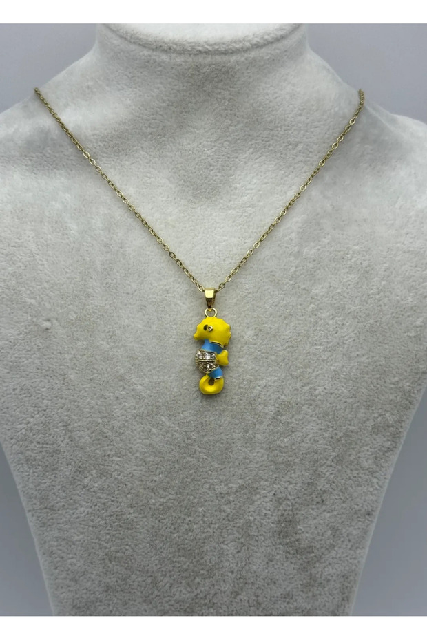 Steel Gold Sea Horse Necklace - 25-Ctr369