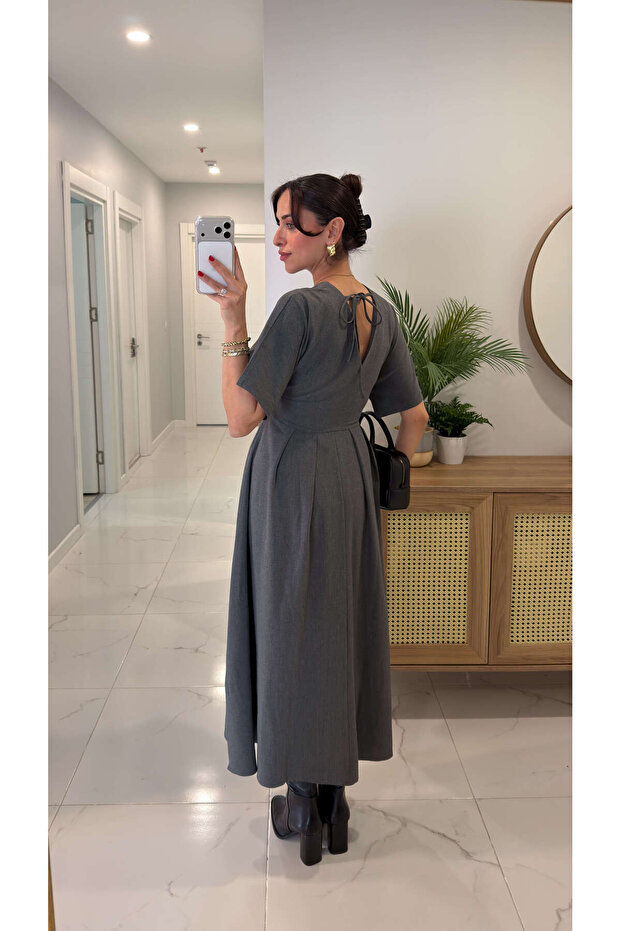 Kutons Antrasit V Yaka Elbise - 2
