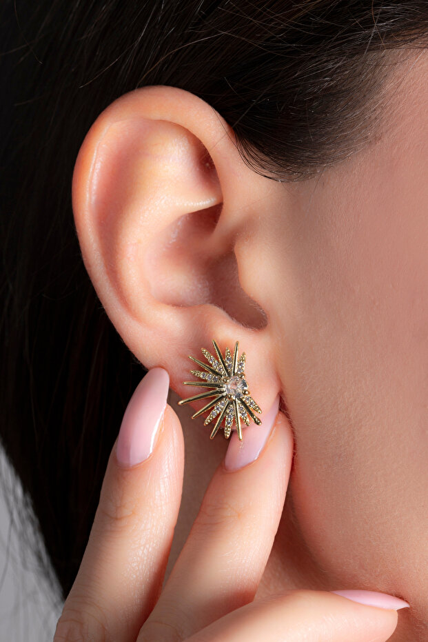 Elegant Sun Earrings with Zircon Stones