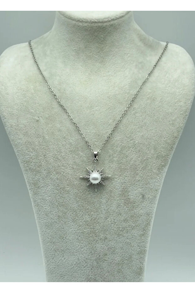 Steel silver pearl detail necklace - 25-ctr49