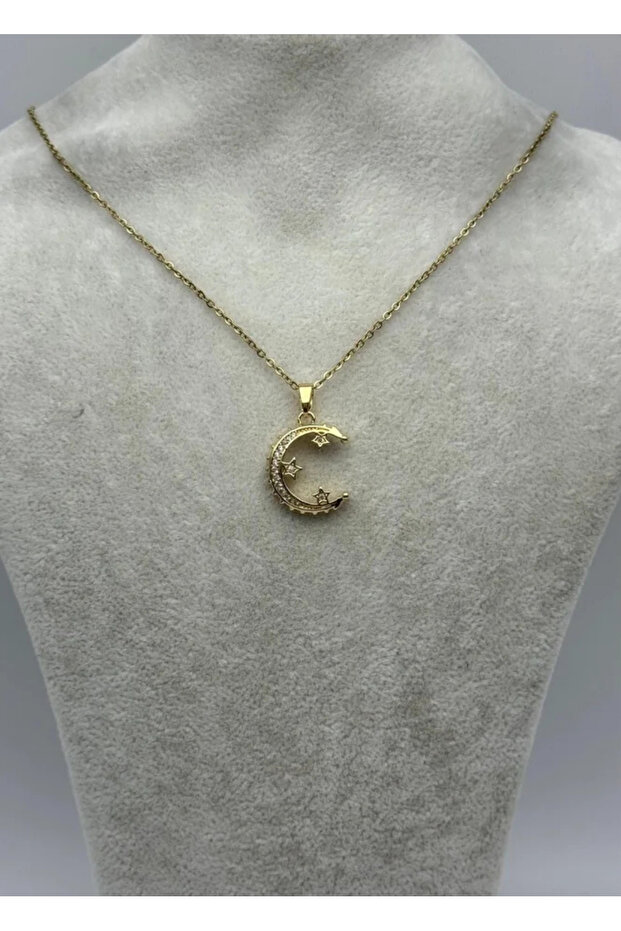 Steel gold half moon necklace - 25-ctr284