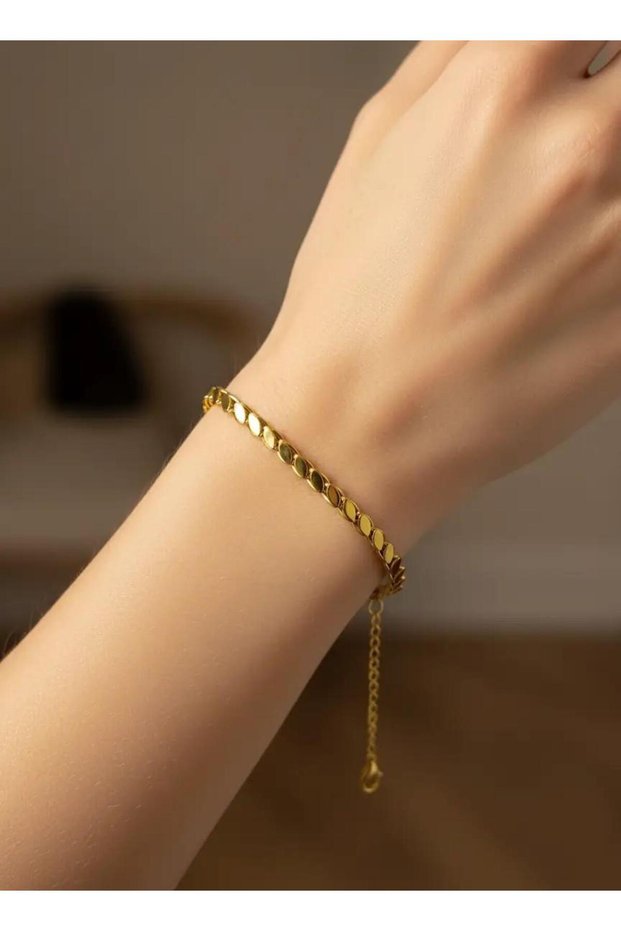 Steel gold sequin barley thick bracelet - 26blk02