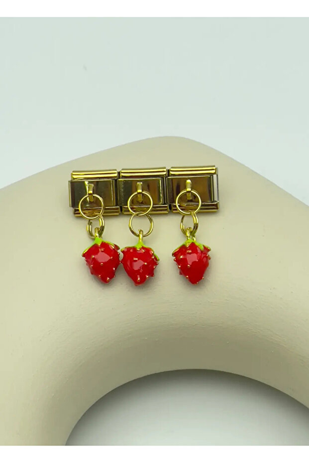 Steel gold strawberry dangle charm - 25crm35
