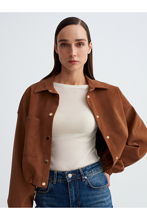 60781 Süet Bomber Ceket-Taba - 3