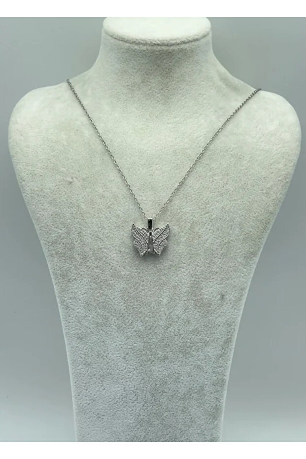 Steel silver butterfly pendant necklace - 25-ctr04