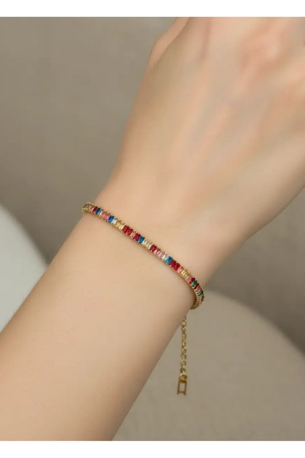 Steel gold-tone baguette stone waterfall bracelet - 26slb48