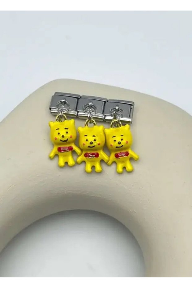 Steel silver yellow bear swinging nomi charm - 25crm49